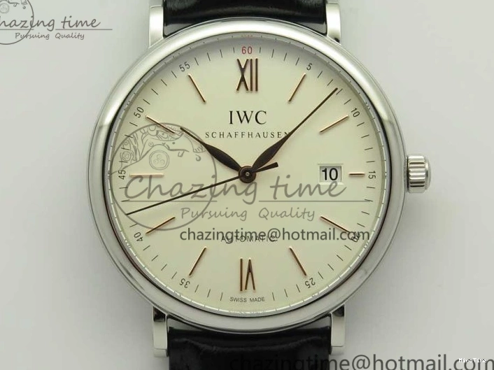 MIROTIME 0808 Portofino Automatic SS FKF 1:1 Best Edition White Dial RG Markers on Black Leather Strap A Stretchable 7141